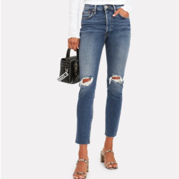 Re/Done Denim - RE/DONE High-Rise 90's Ankle Crop Jeans Dusk Destroy NWT